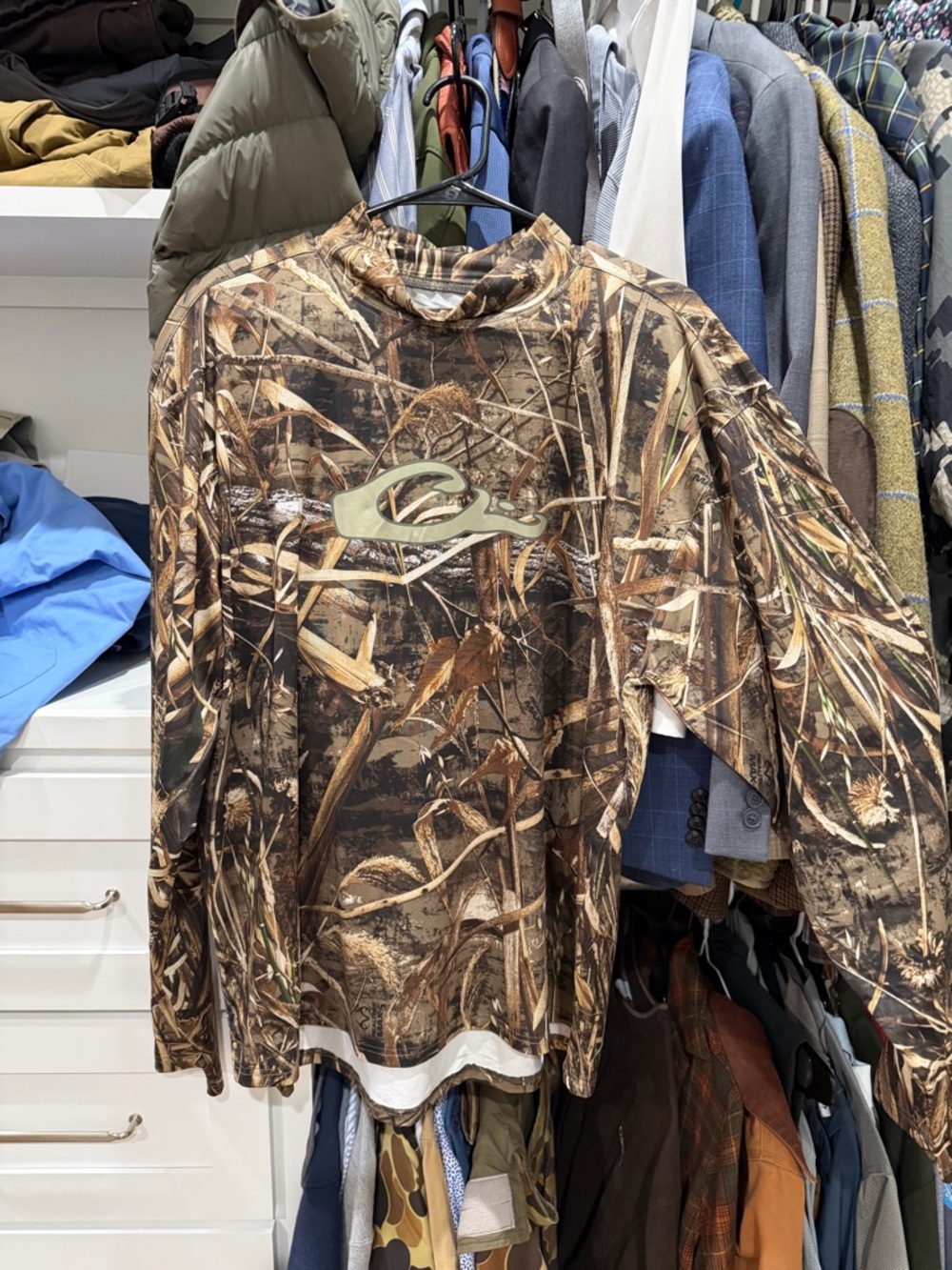 Drake Realtree Brown Camo Long Sleeve Shirt with Olive Logo